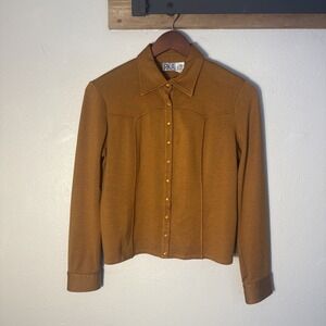 VTG Irka By Ssg Metal Button Down Shirt Camel Brown Women's Silk Blend Large